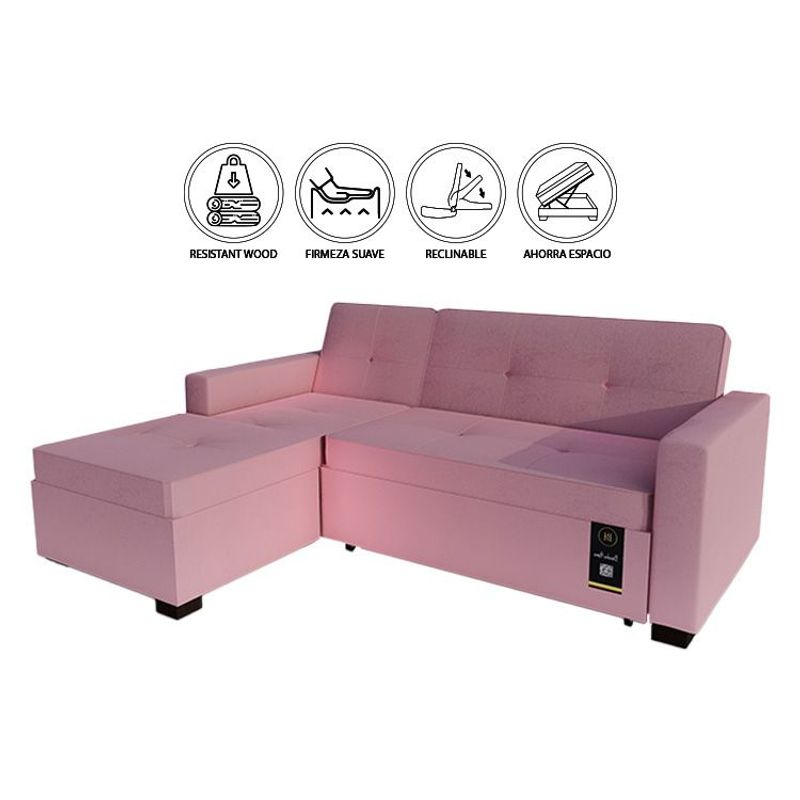 BARAKA HOME - Sofá Cama Multifuncional Debar Izquierdo 3 Cuerpos - Palo Rosa