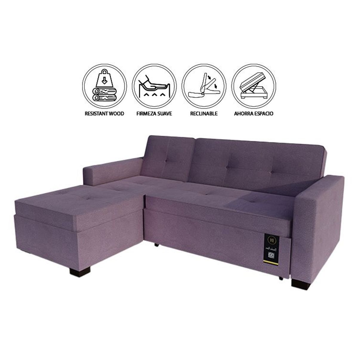 BARAKA HOME - Sofá Cama Multifuncional Debar Izquierdo 3 Cuerpos - Lila