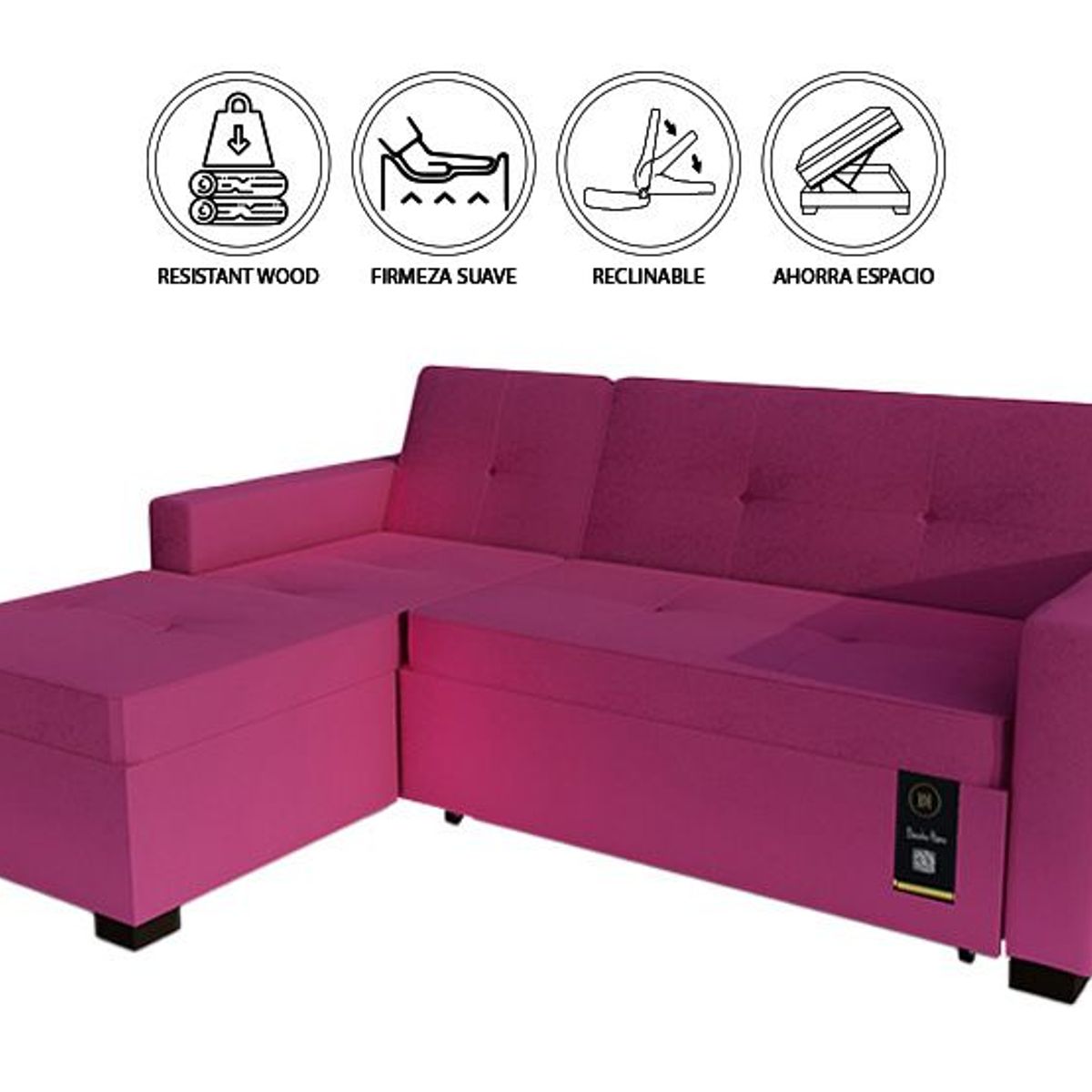 BARAKA HOME - Sofá Cama Multifuncional Debar Izquierdo 3 Cuerpos - Fucsia