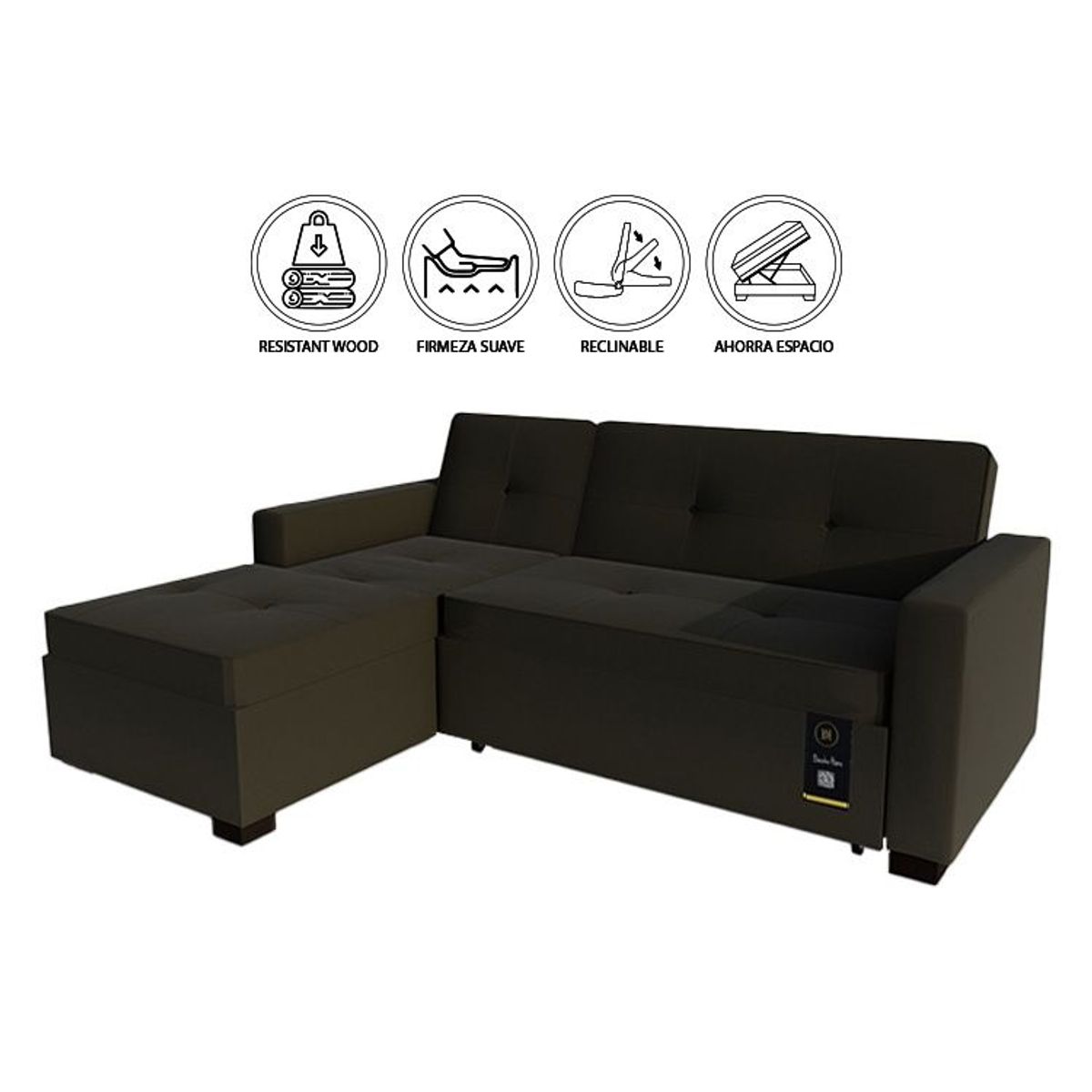 BARAKA HOME - Sofá Cama Multifuncional Debar Izquierdo 3 Cuerpos - Chocolate Oscuro