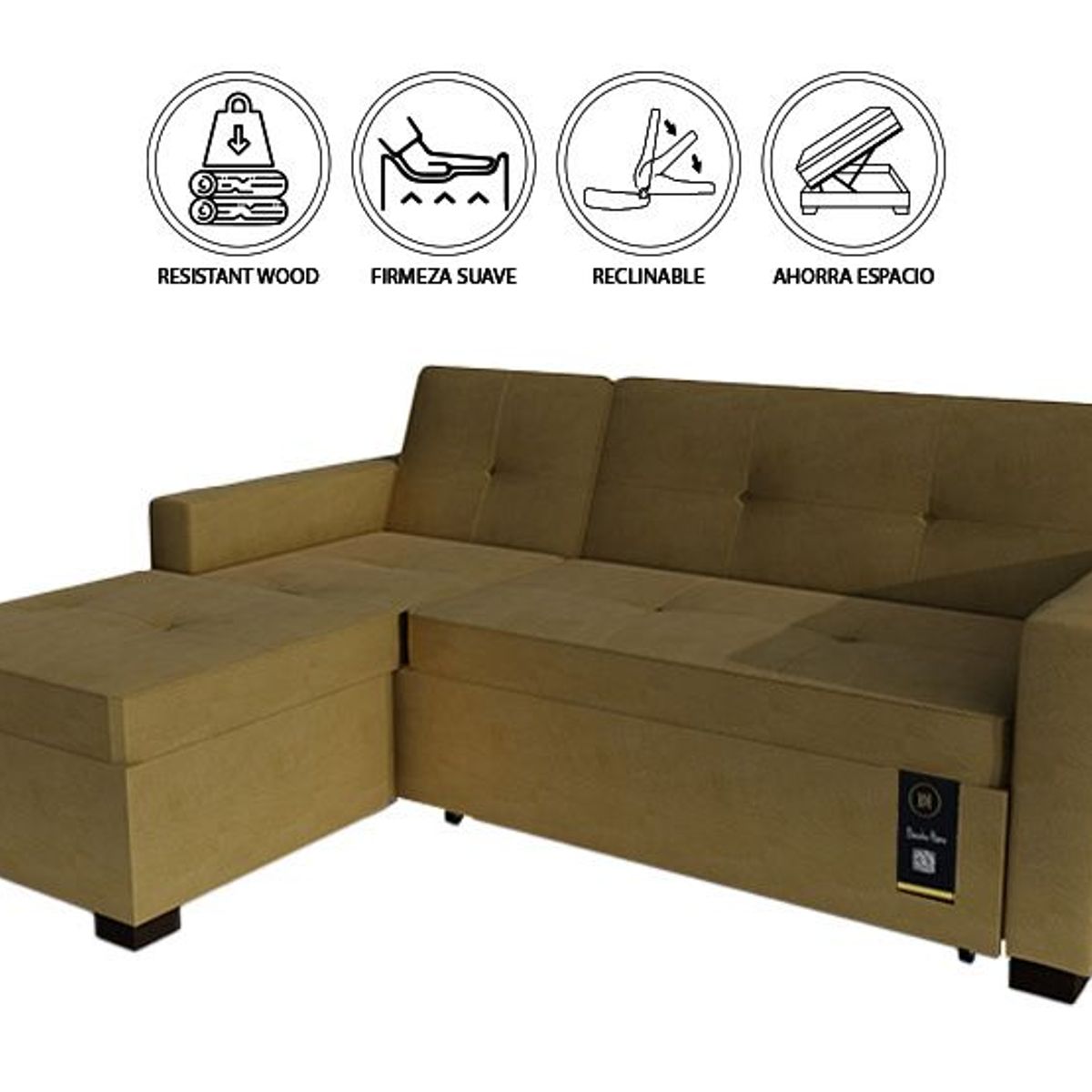 BARAKA HOME - Sofá Cama Multifuncional Debar Izquierdo 3 Cuerpos - Beige Oscuro
