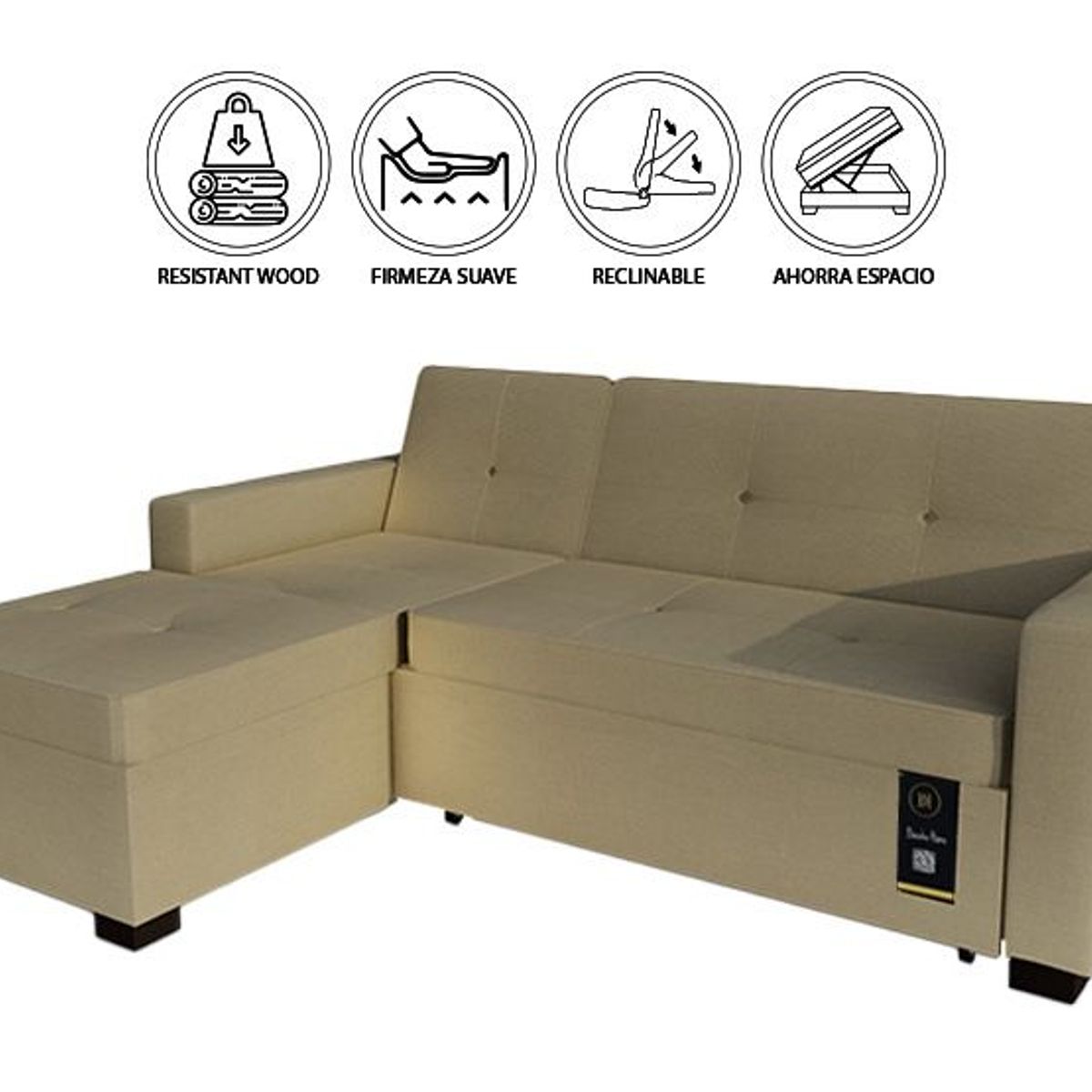 BARAKA HOME - Sofá Cama Multifuncional Debar Izquierdo 3 Cuerpos - Beige Claro