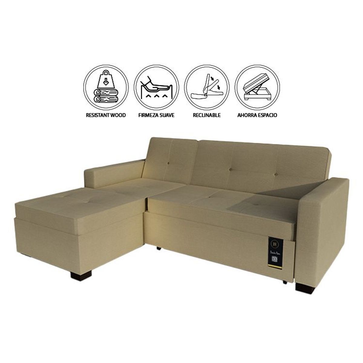 BARAKA HOME - Sofá Cama Multifuncional Debar Izquierdo 3 Cuerpos - Beige Claro