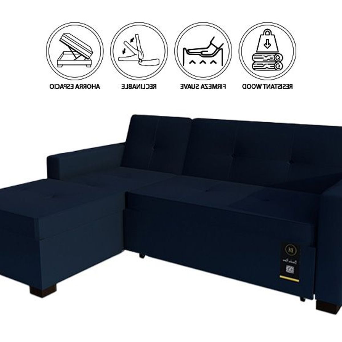 BARAKA HOME - Sofá Cama Multifuncional Debar Izquierdo 3 Cuerpos - Azul Marino