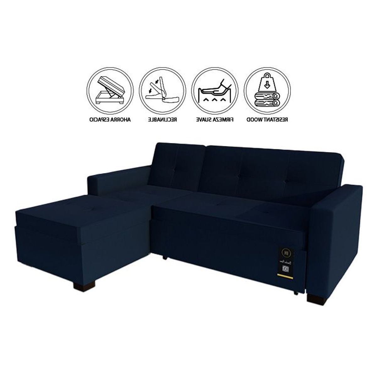 BARAKA HOME - Sofá Cama Multifuncional Debar Izquierdo 3 Cuerpos - Azul Marino