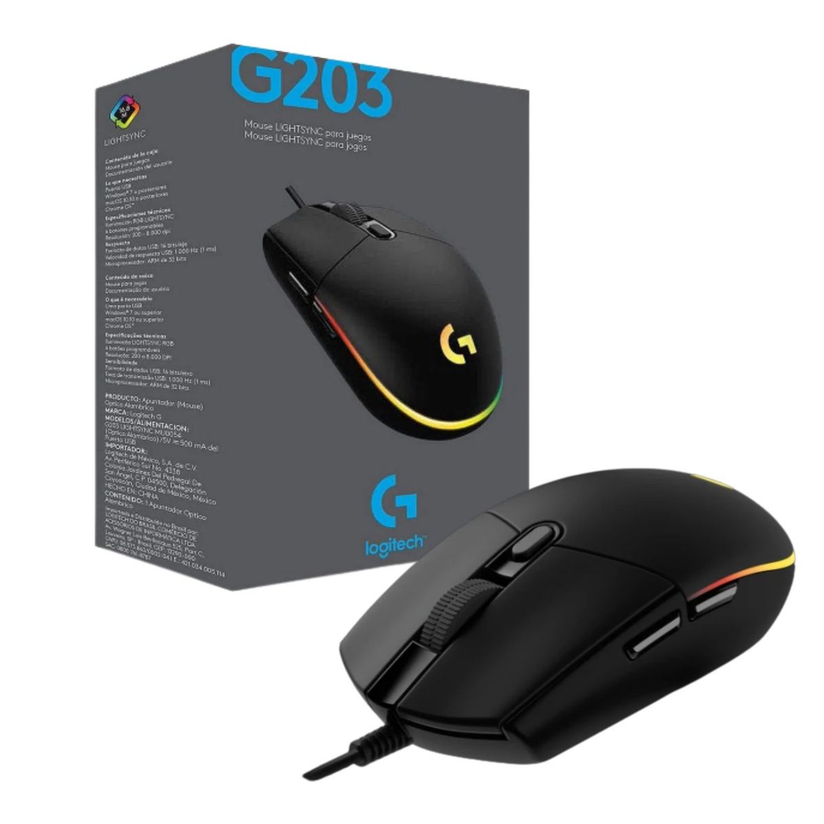 LOGITECH - Mouse Logitech G203 Lightsync Optical Rgb Negro
