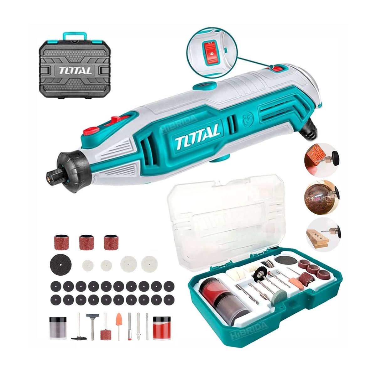 TOTAL TOOLS - COMBO MINI GRINDER ESMERIL 130W ELÉCTRICO + SET 73 PZAS TOTAL