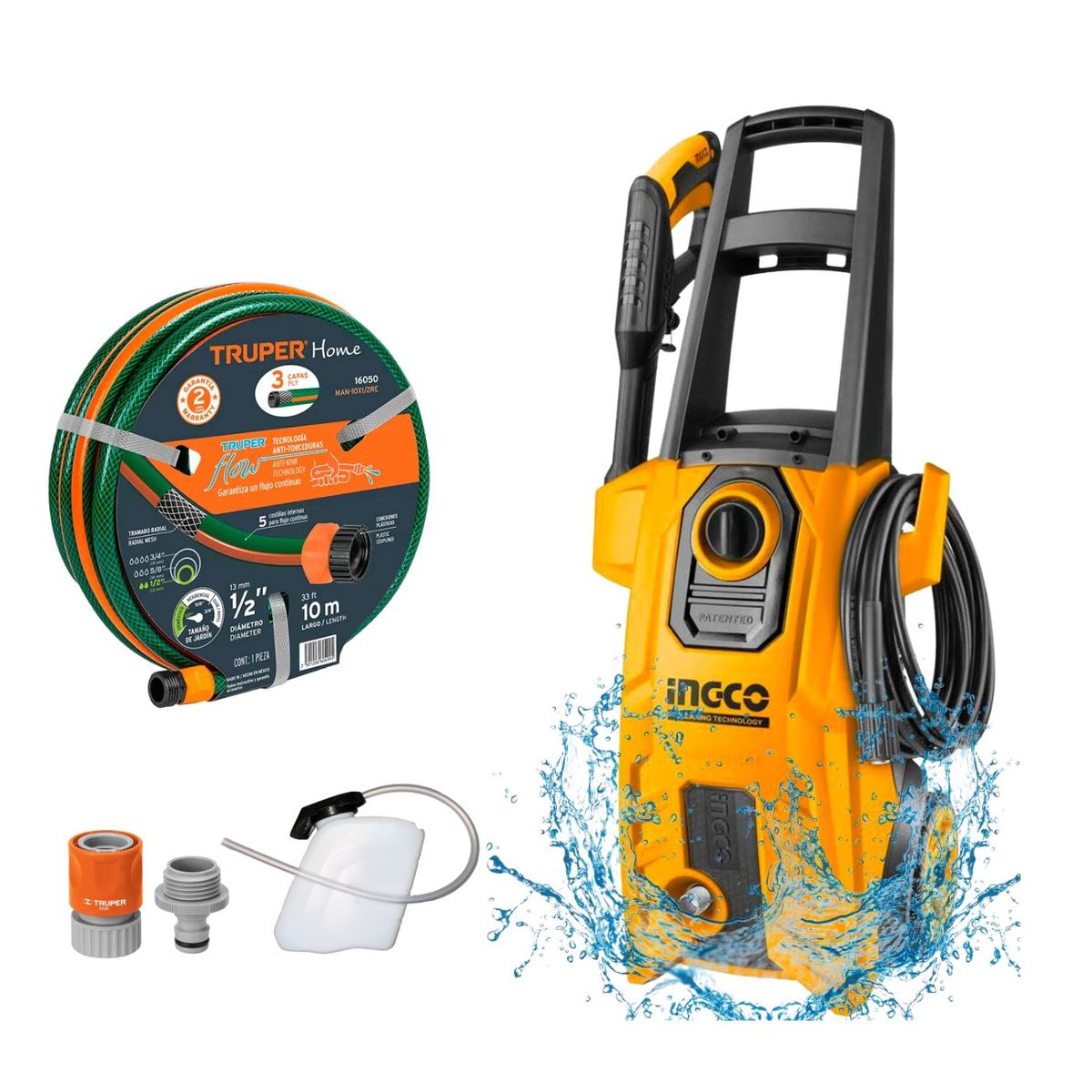 INGCO TOOLS - Hidrolavadora 1800W Ingco + Manguera 10 Metros y Conector Truper