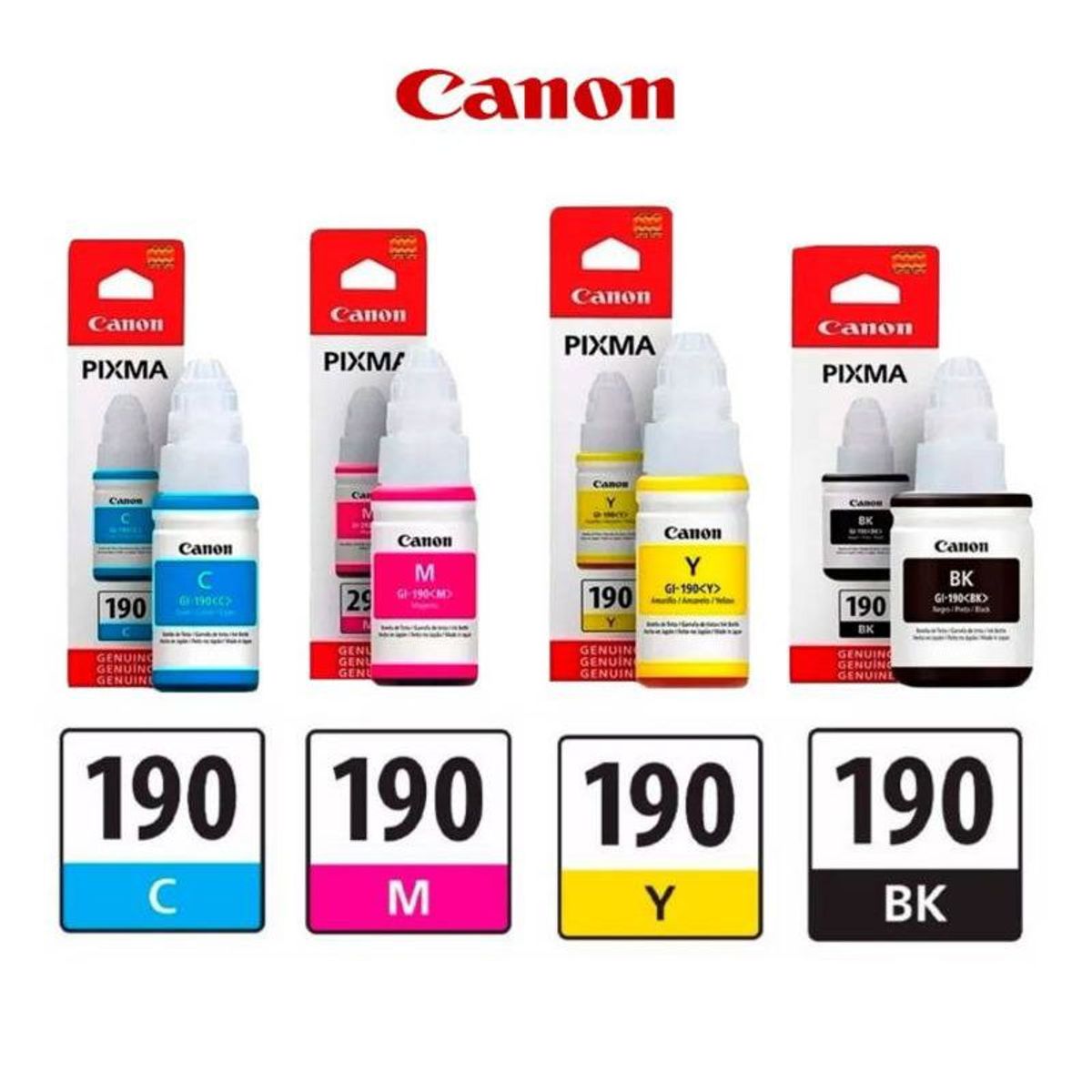CANON - Juego de Botellas de Tinta Canon GI-190 CMYBK