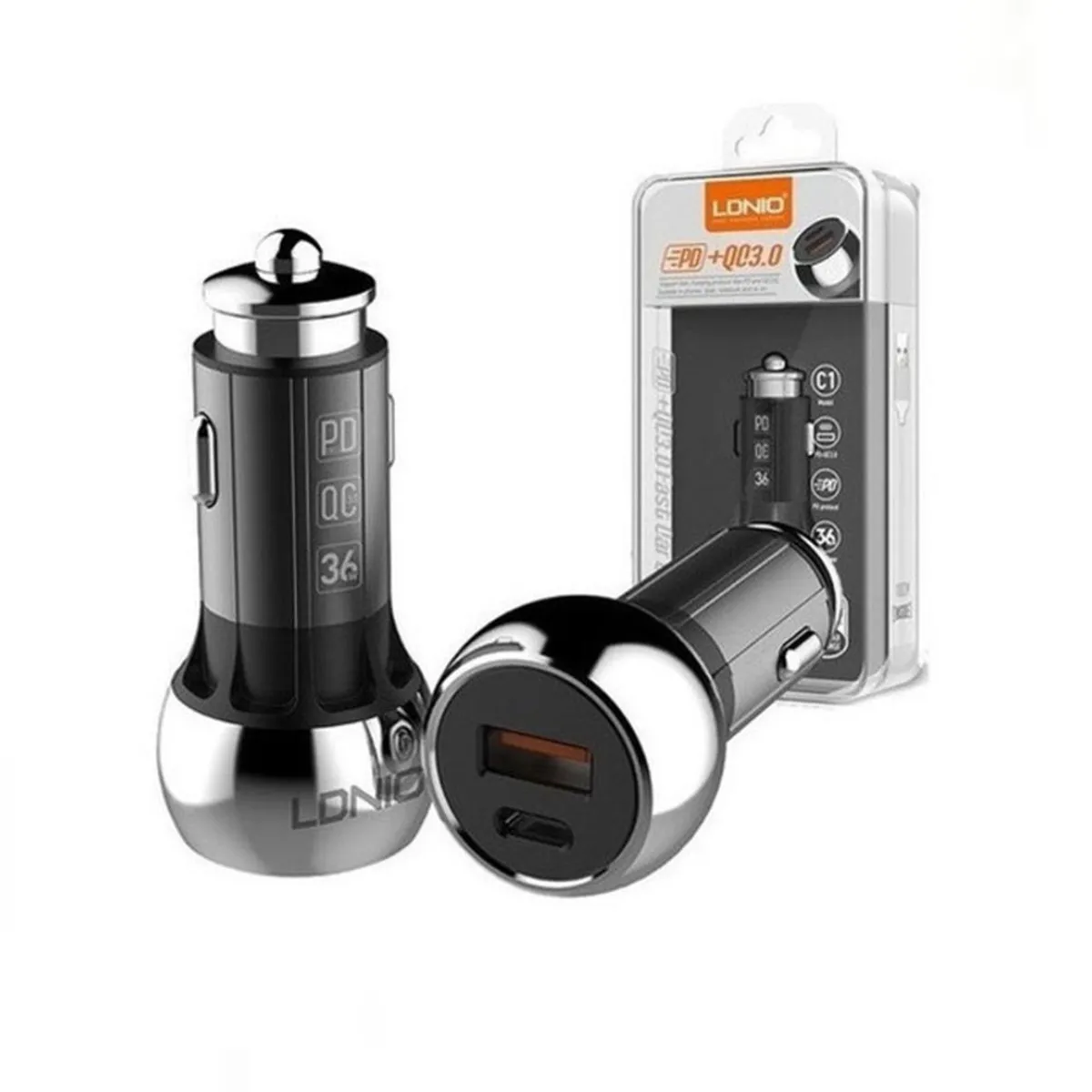 LDNIO - Cargador De Auto LDNIO 36W 2 en 1 Tipo C y Usb 3.0