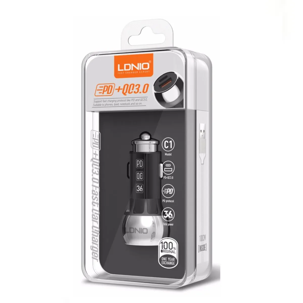 LDNIO - Cargador De Auto LDNIO 36W 2 en 1 Tipo C y Usb 3.0