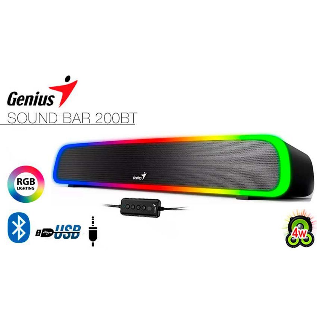 GENIUS - Parlante Genius Sound Bar 200bt Luz Rgb Bluetooth 5.1 Negro
