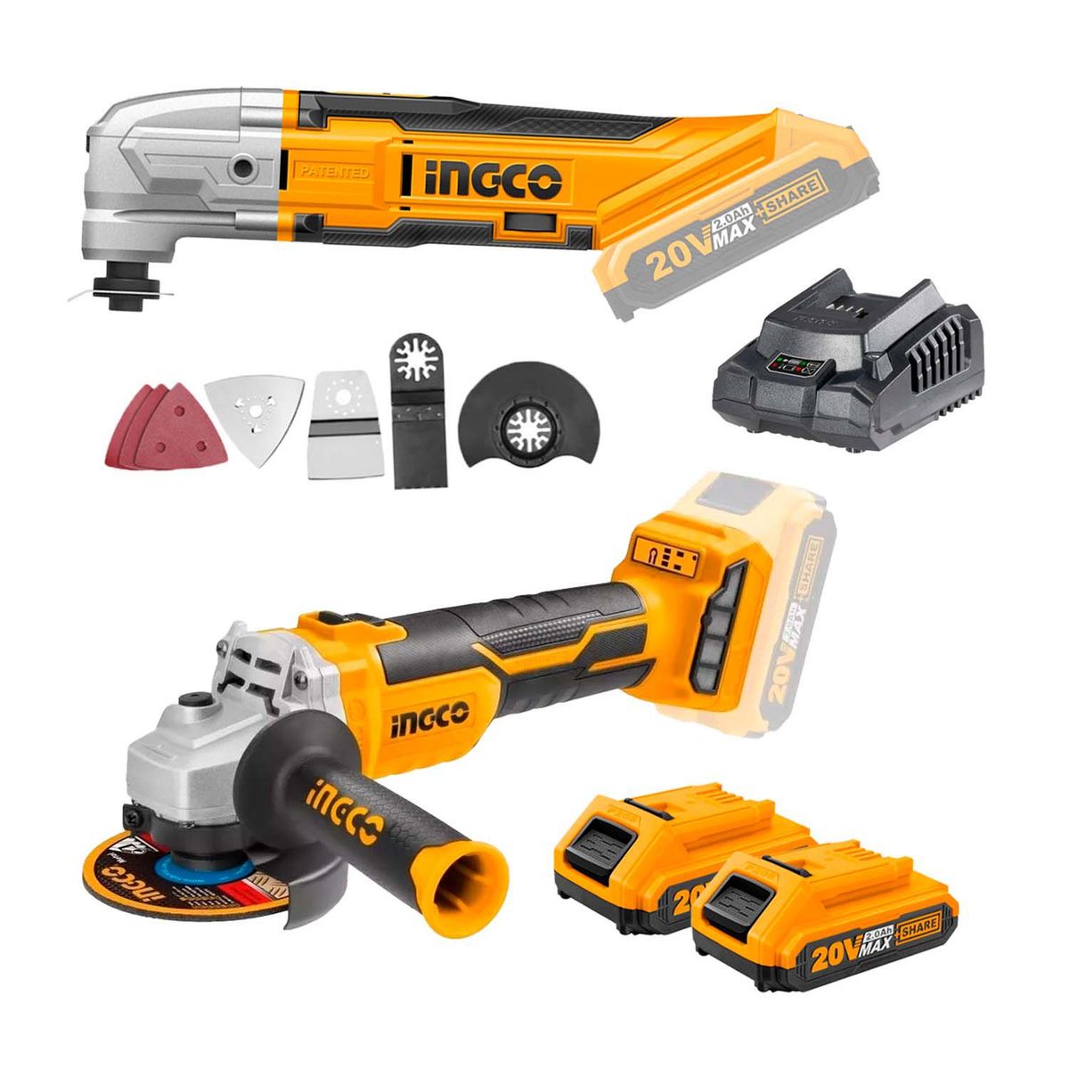 INGCO TOOLS - COMBO INGCO 20V AMOLADORA BRUSHLESS  HERRAMIENTA MULTIFUNCIONAL