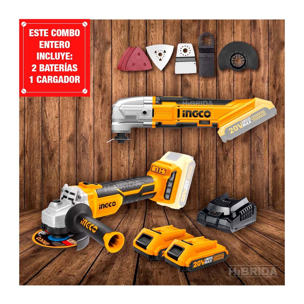INGCO TOOLS - COMBO INGCO 20V AMOLADORA BRUSHLESS  HERRAMIENTA MULTIFUNCIONAL