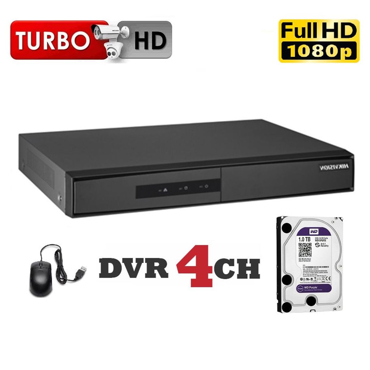 HIKVISION - Grabador DVR 4CH Soporta 1 HDD 720P, 1080p Lite con AUDIO Hikvision + 1TB WD