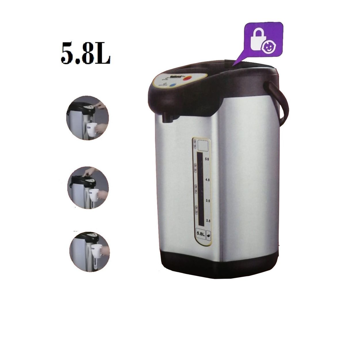 GENERICO - Termo Hervidor NATIONALIZER HN-5800 de 5.0 Litros Negro/Acero