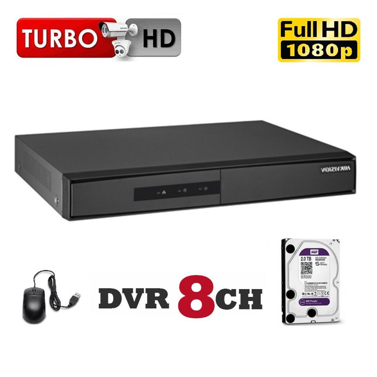 HIKVISION - Grabador DVR 8CH Soporta 1 HDD 720P, 1080p Lite con AUDIO Hikvision + 2TB WD