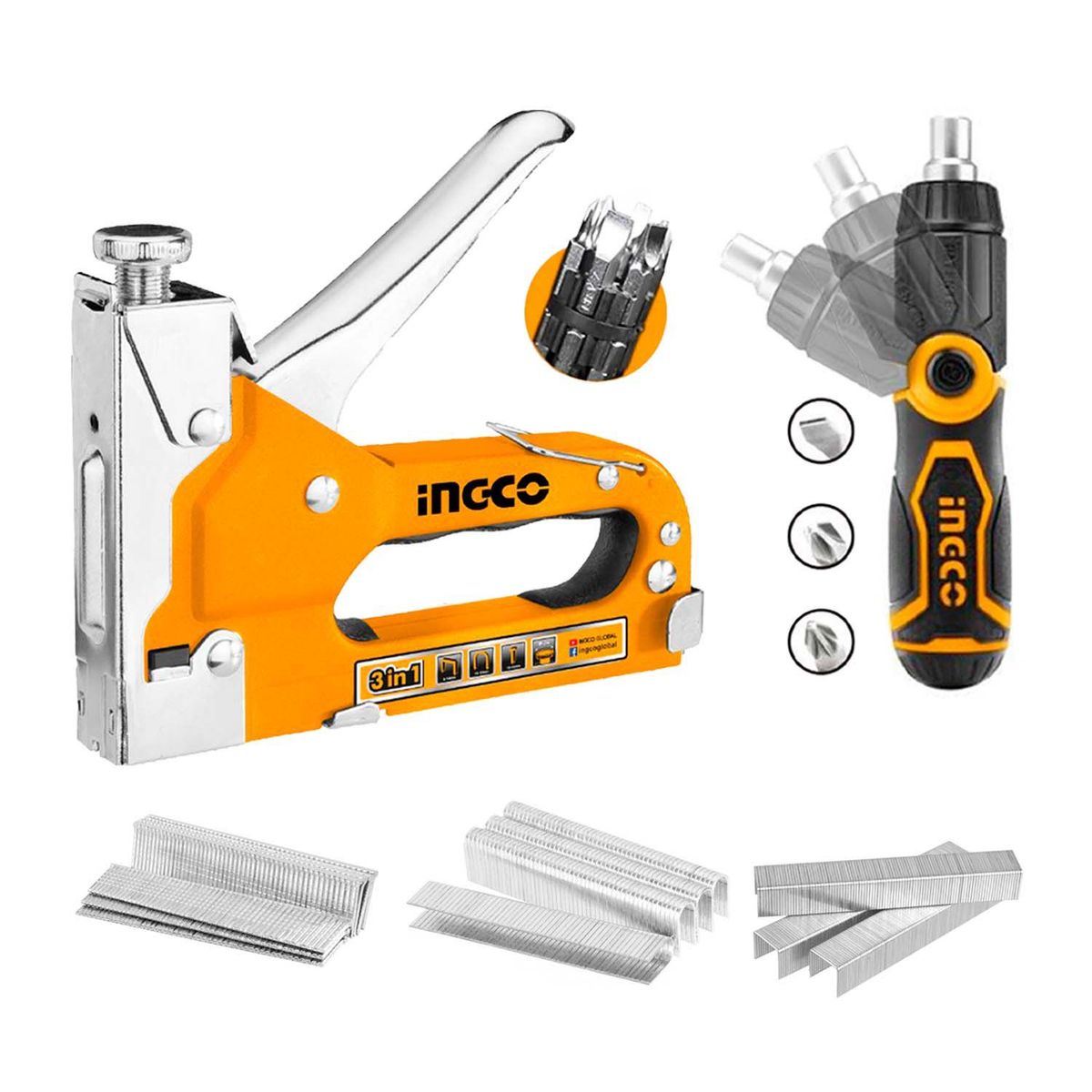 INGCO TOOLS - KIT MANUAL INGCO ENGRAPADORA MANUAL 3 EN 1 + DESARMADOR CON PUNTAS