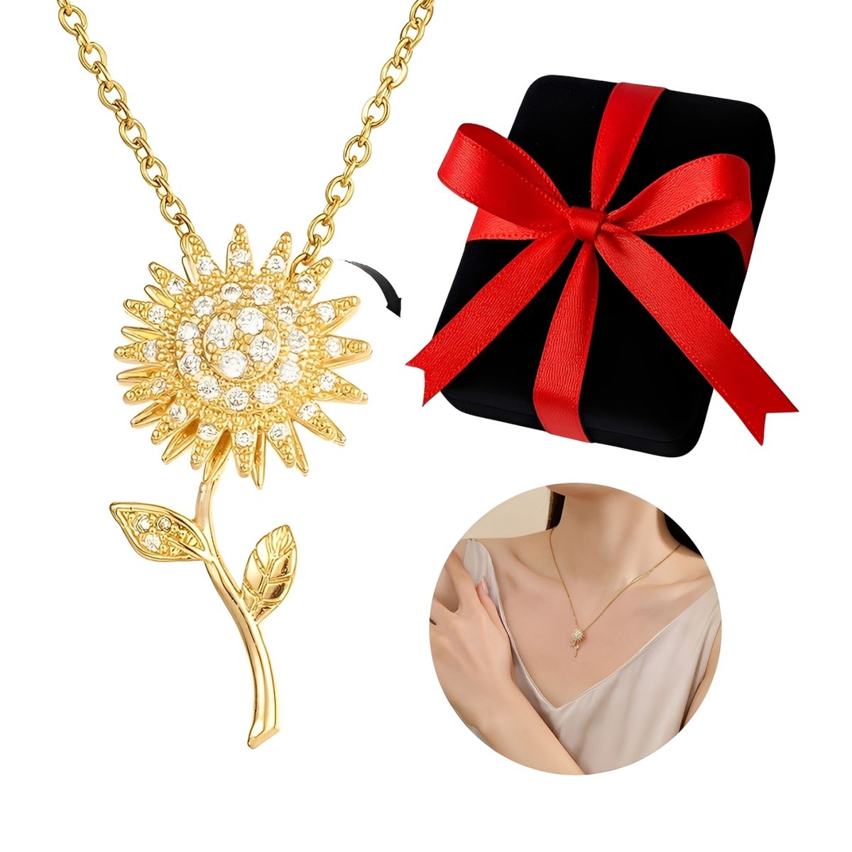 GENERICO - Collar Mujer Girasol Tallo Giratorio Regalo Acero Dorado