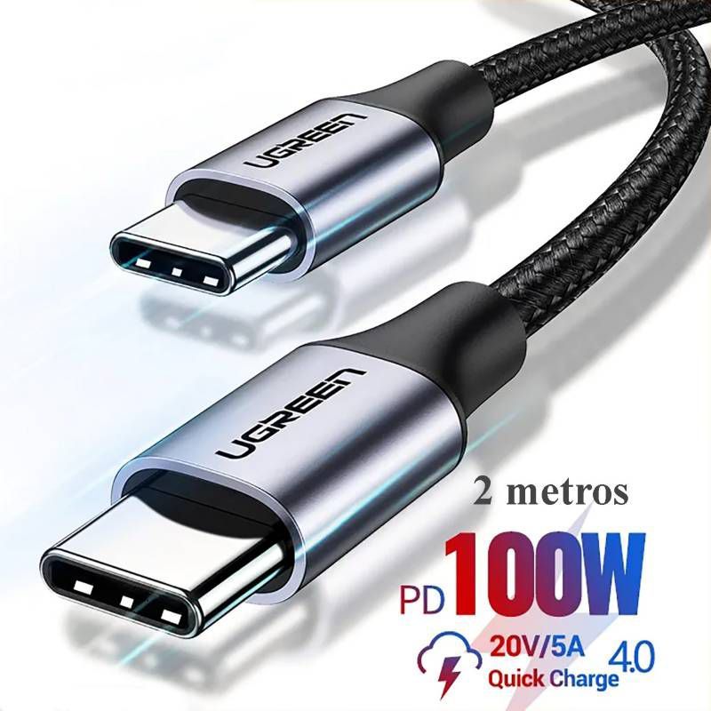 UGREEN - CABLE UGREEN USB C a C - 100W - CARGA RAPIDA - 2 MT - NYLON TRENZADO