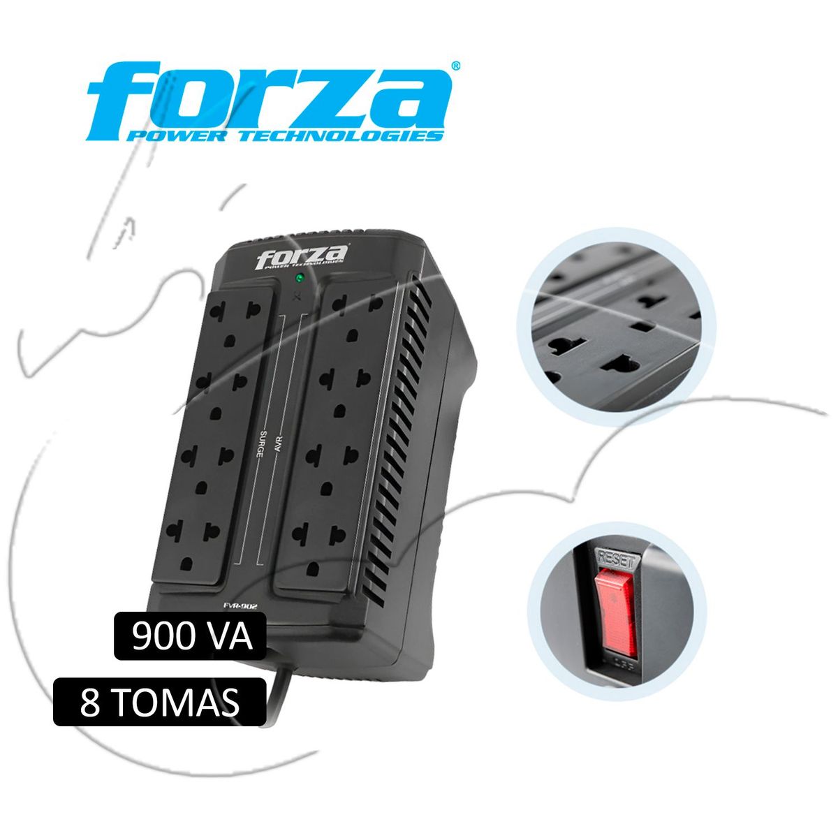 FORZA - Estabilizador 900va Modelo Fvr-902 Forza, 450w 8 Tomas