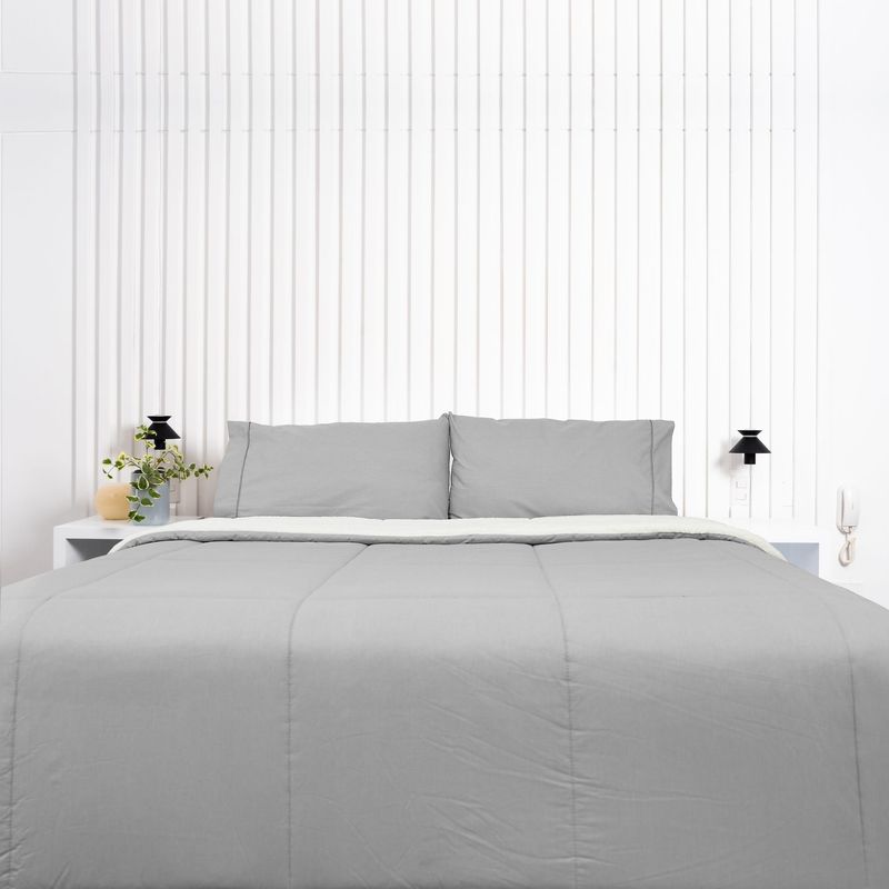 COBITEX HOME - Edredón 1 plaza gris con reversible de corderito cobitex 100% algodón.