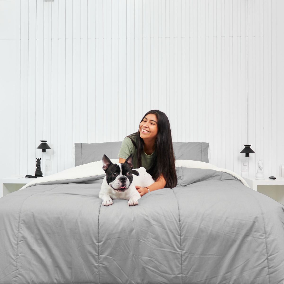 COBITEX HOME - Edredón Queen gris con reversible de corderito cobitex 100 algodón.