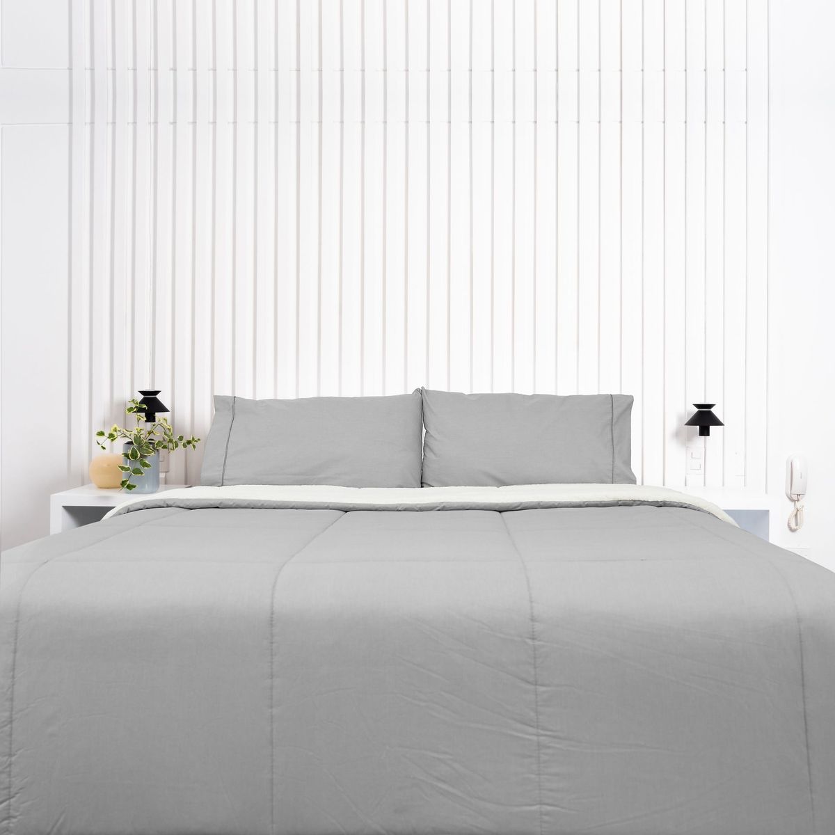 COBITEX HOME - Edredón King gris con reversible de corderito cobitex 100 algodón.