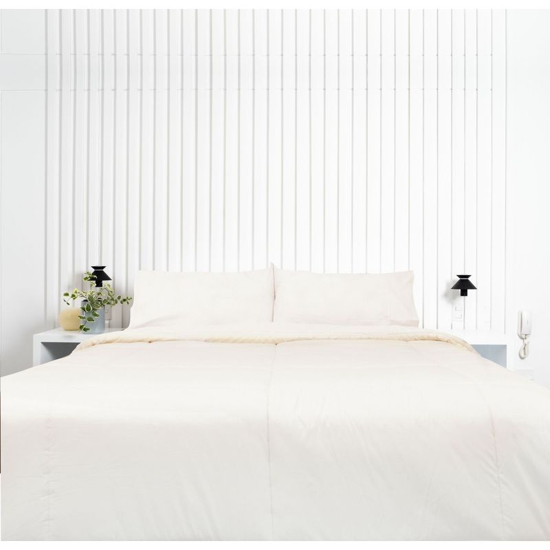 COBITEX HOME - Edredón 1.5 plazas perla con reversible de corderito cobitex 100% algodón