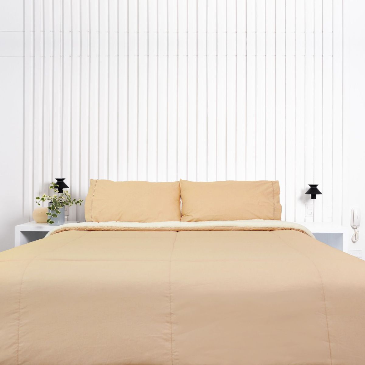 COBITEX HOME - Edredón 1.5 plazas beige con reversible de corderito cobitex 100% algodón