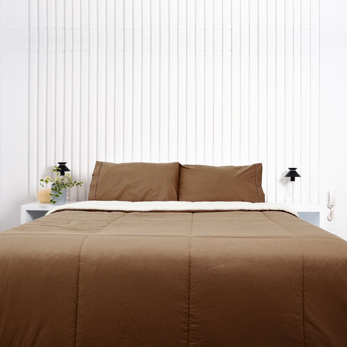 COBITEX HOME - Edredón 1 plaza chocolate con reversible de corderito cobitex 100% algodón