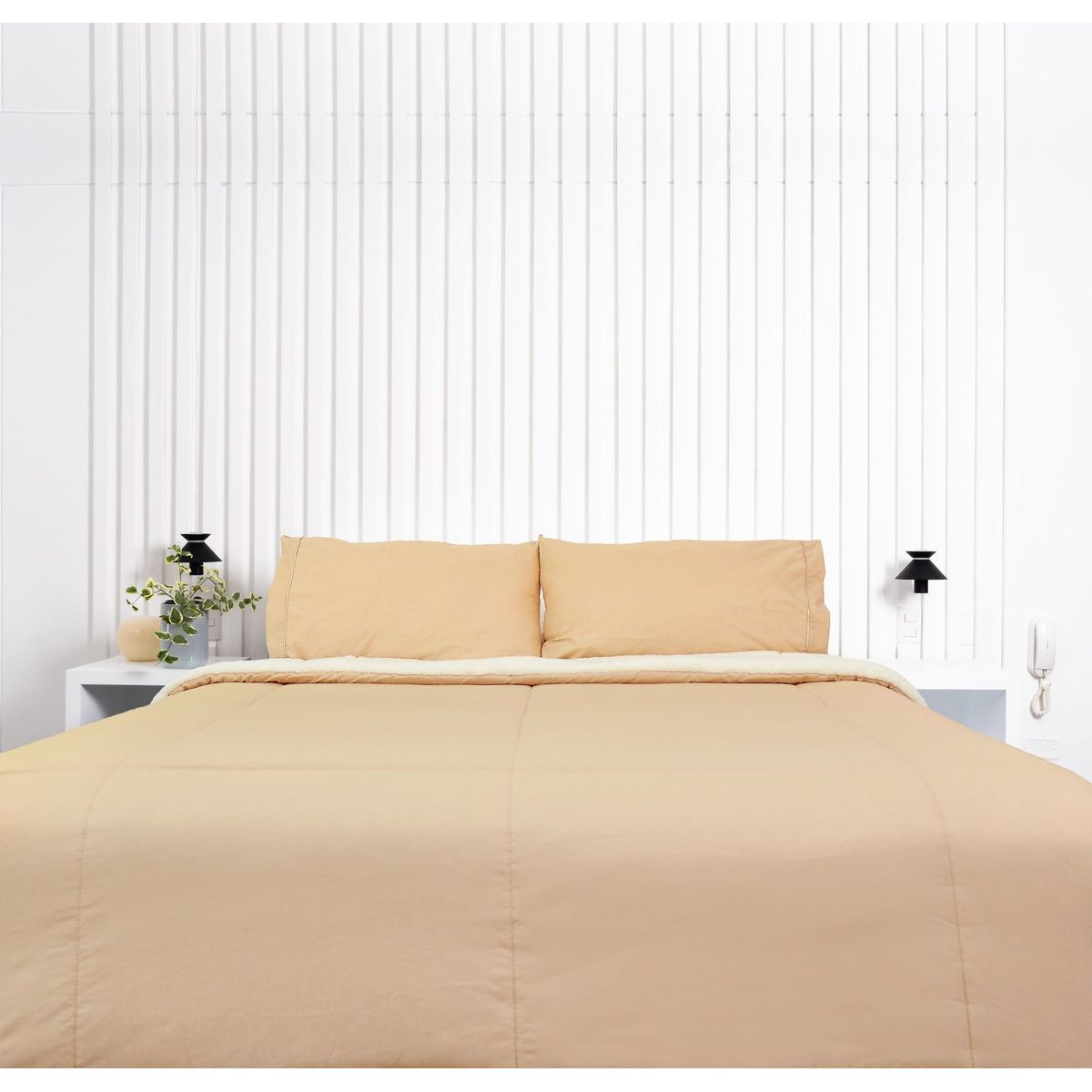 COBITEX HOME - Edredón Queen beige con reversible de corderito cobitex 100 algodón.