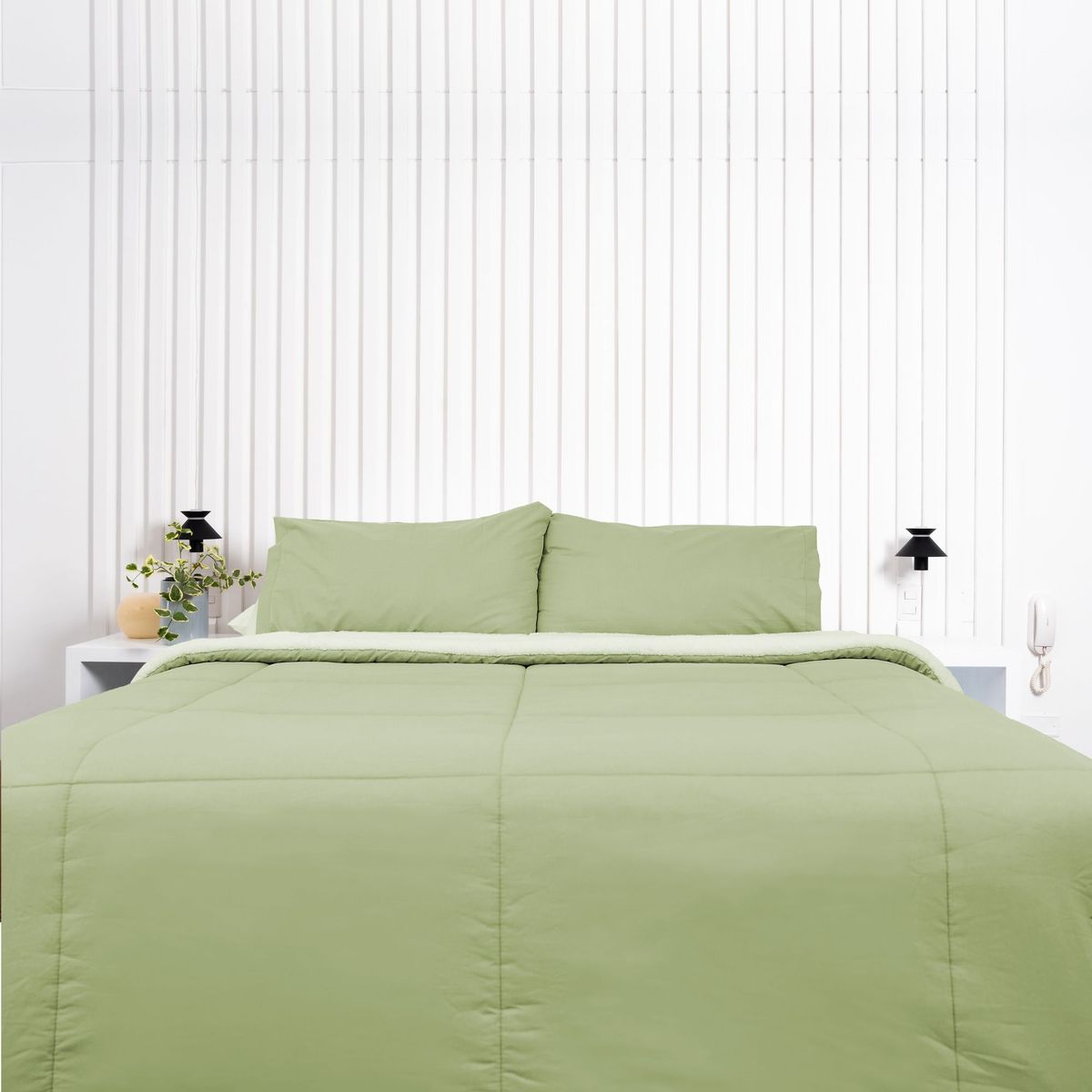 COBITEX HOME - Edredón 1.5 plazas verde con reversible de corderito cobitex 100% algodón