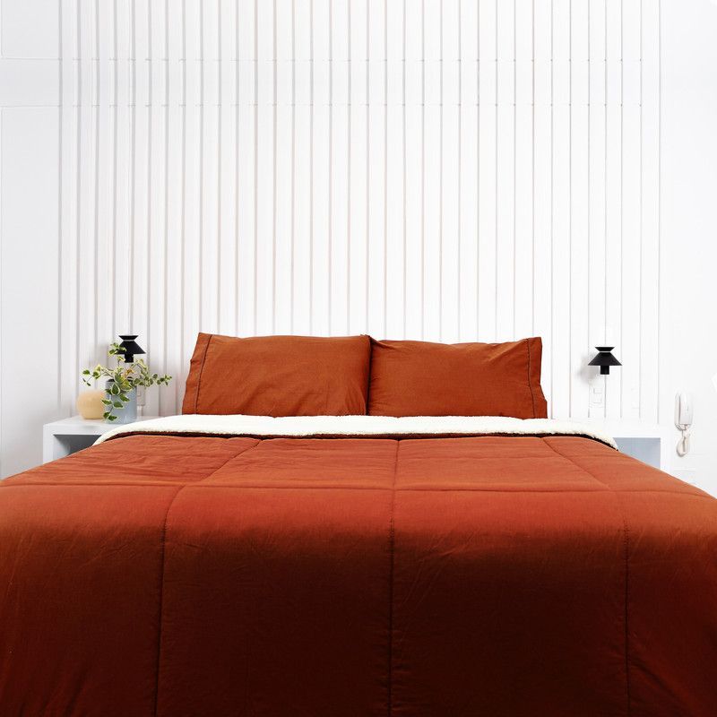 COBITEX HOME - Edredón 1 plaza ladrillo con reversible de corderito cobitex 100% algodón