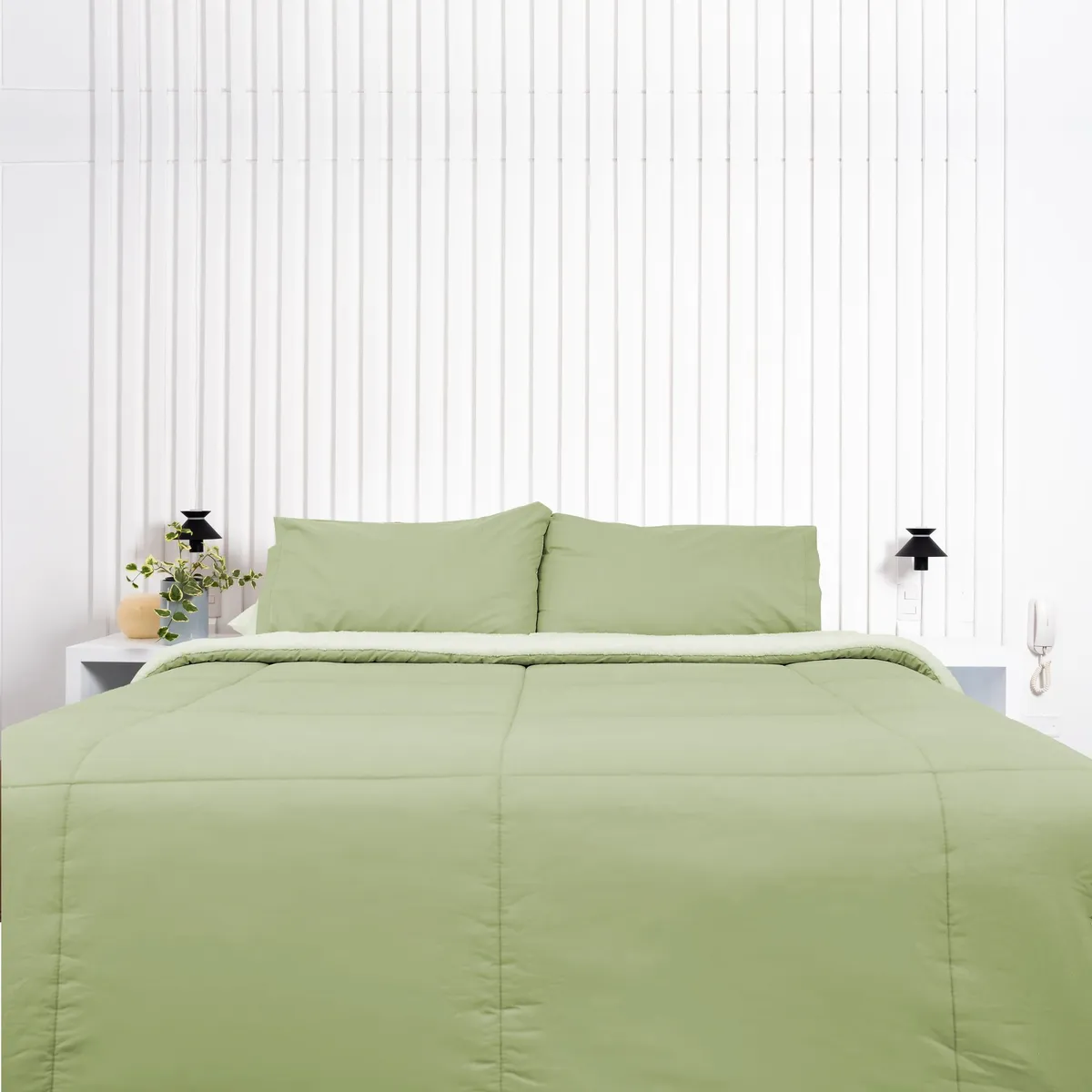 COBITEX HOME - Edredón King verde con reversible de corderito cobitex 100 algodón.