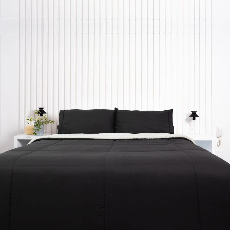 COBITEX HOME - Edredón 1 plaza negro con reversible de corderito cobitex 100% algodón