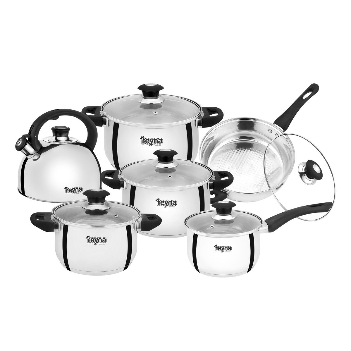 Reyna - Juego ollas de acero Deluxe 12 piezas (color negro)