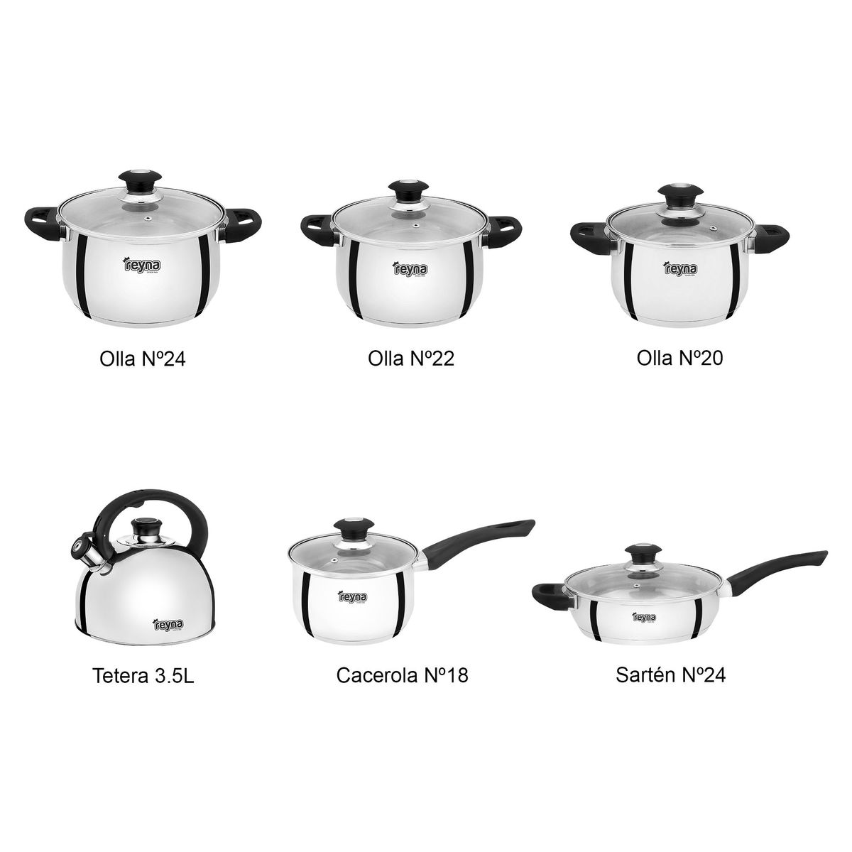 Reyna - Juego ollas de acero Deluxe 12 piezas (color negro)