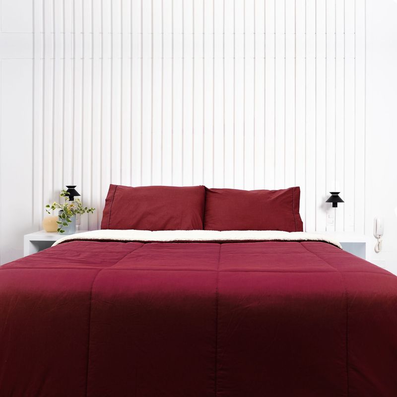COBITEX HOME - Edredón King guinda con reversible de corderito cobitex 100 algodón.