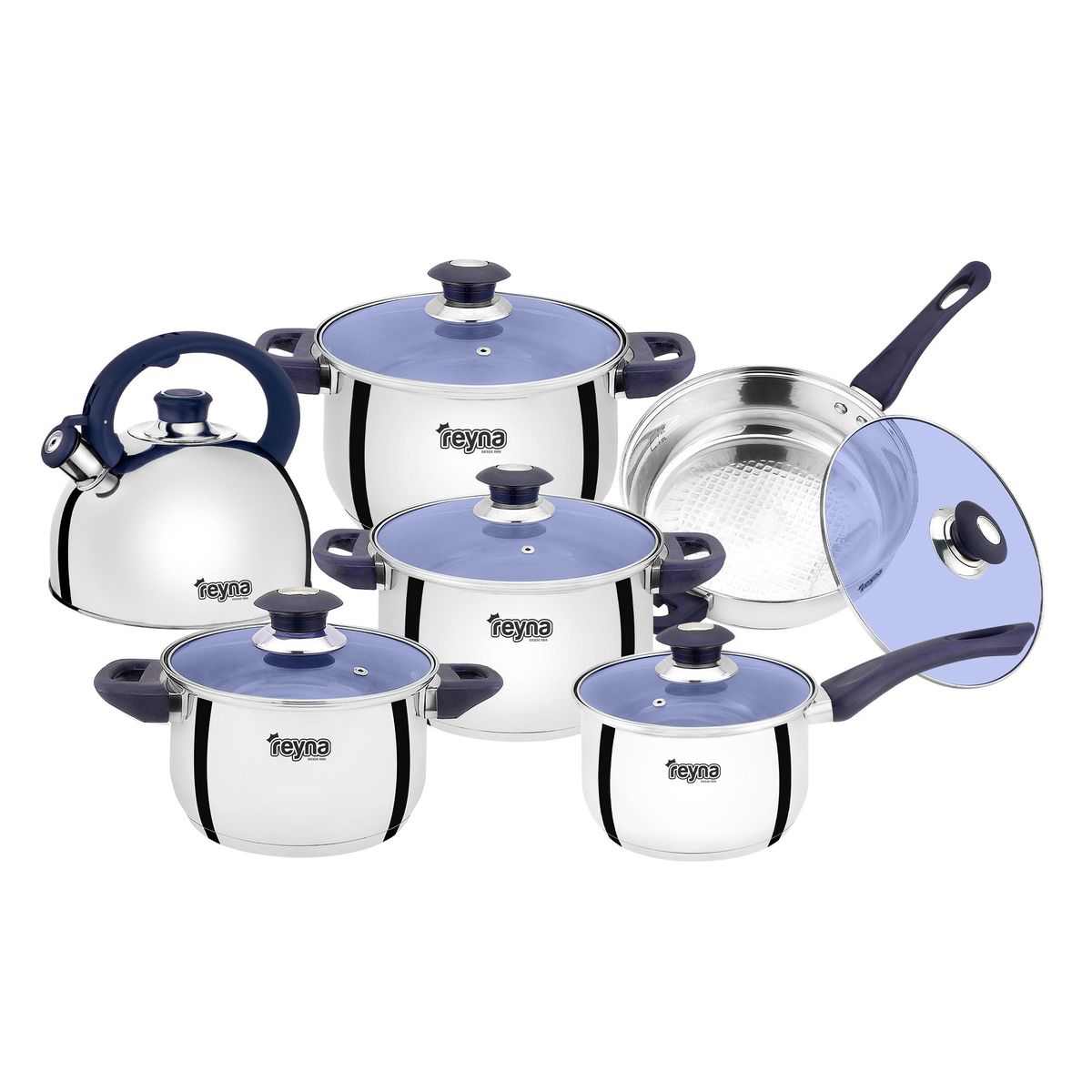 Reyna - Juego ollas de acero Deluxe 12 piezas (color azul)
