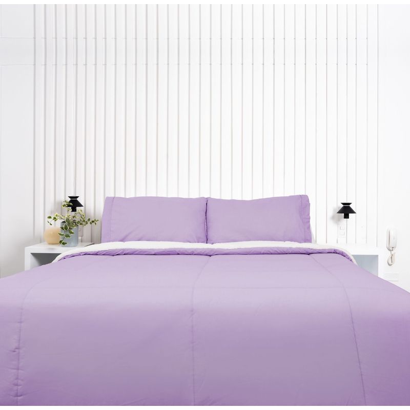 COBITEX HOME - Edredón 1 plaza lila con reversible de corderito cobitex 100% algodón