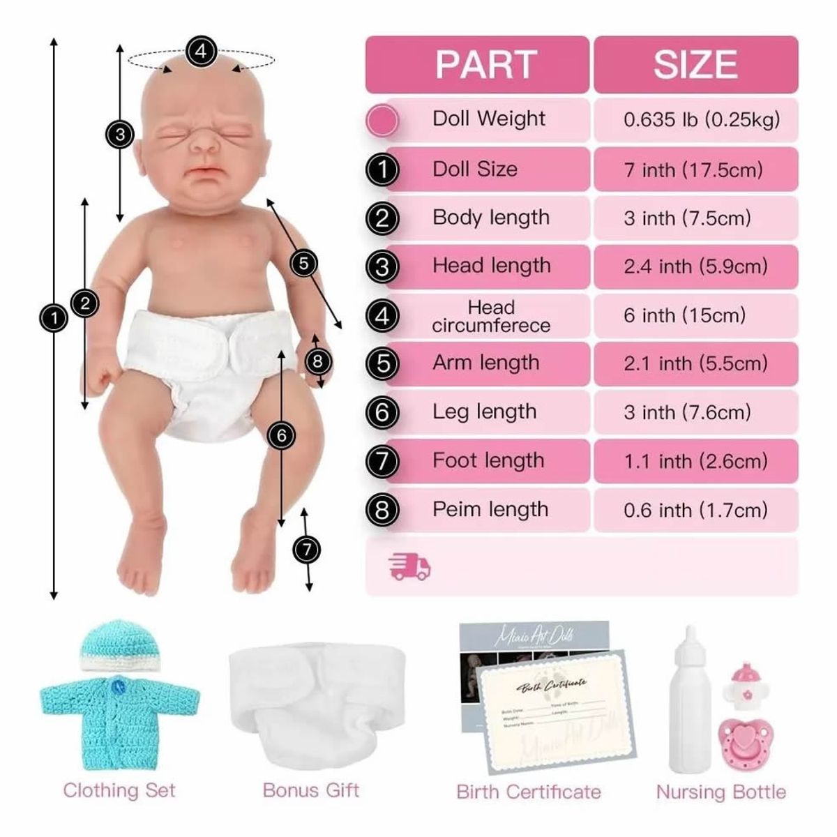 GENERICO - Mini Bebe Reborn Silicona Ojos Cerrados  18 cm. Niña