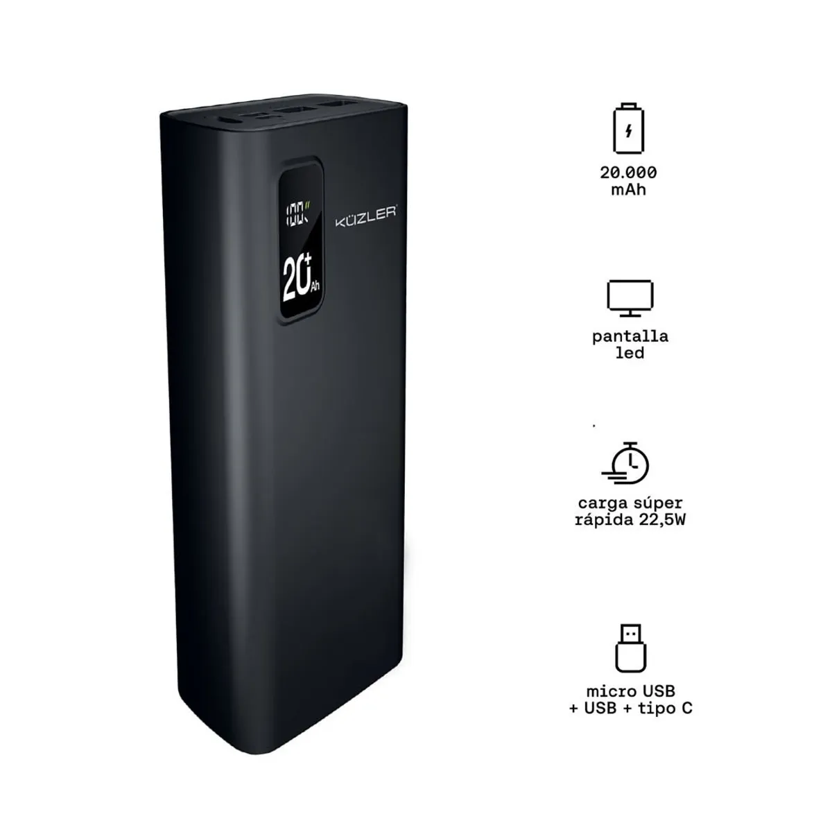 KUZLER - POWER BANK PD BATERIA PORTATIL 20000mAh KUZLER 225w Negro ANKE-105N