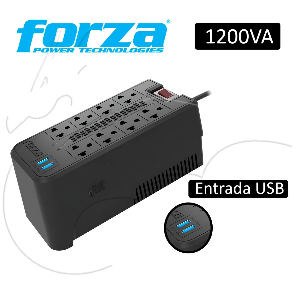 FORZA - Estabilizador De Voltaje Forza Fvr-1222usb 1200va 600w Color Negro