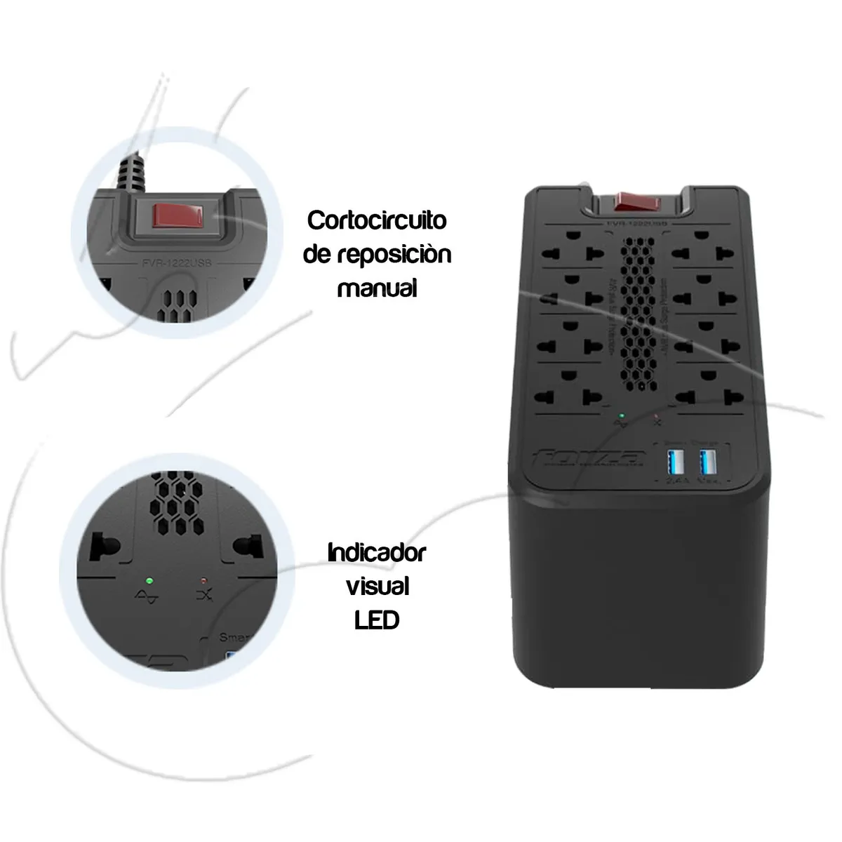 FORZA - Estabilizador De Voltaje Forza Fvr-1222usb 1200va 600w Color Negro