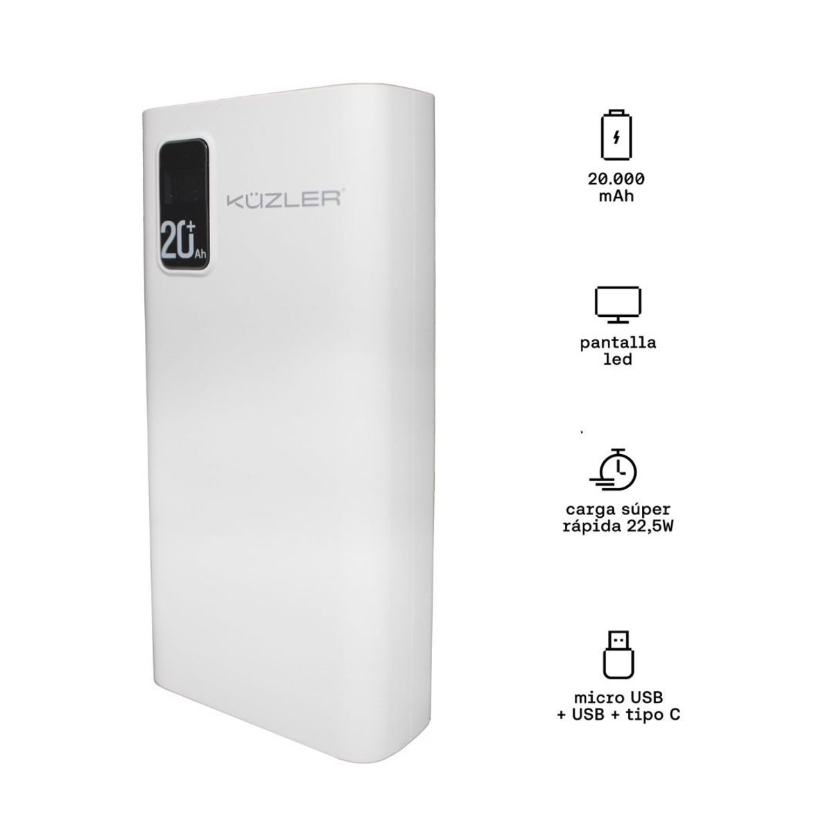 KUZLER - POWER BANK BATERIA PORTATIL 20000MAH KUZLER 225w Blanco Anke-105b