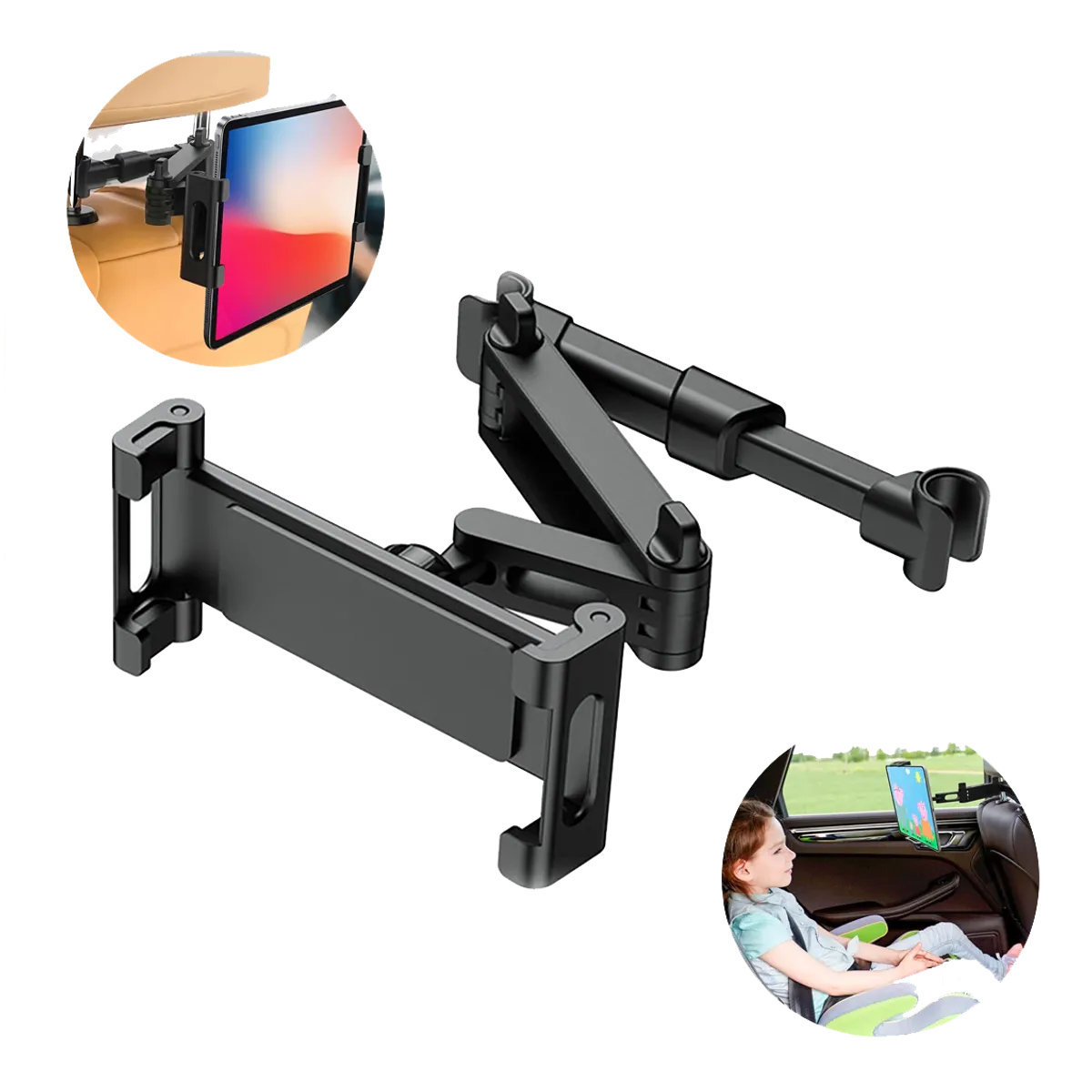 GENERICO - Soporte Giratorio retráctil para asiento trasero para tablet celular