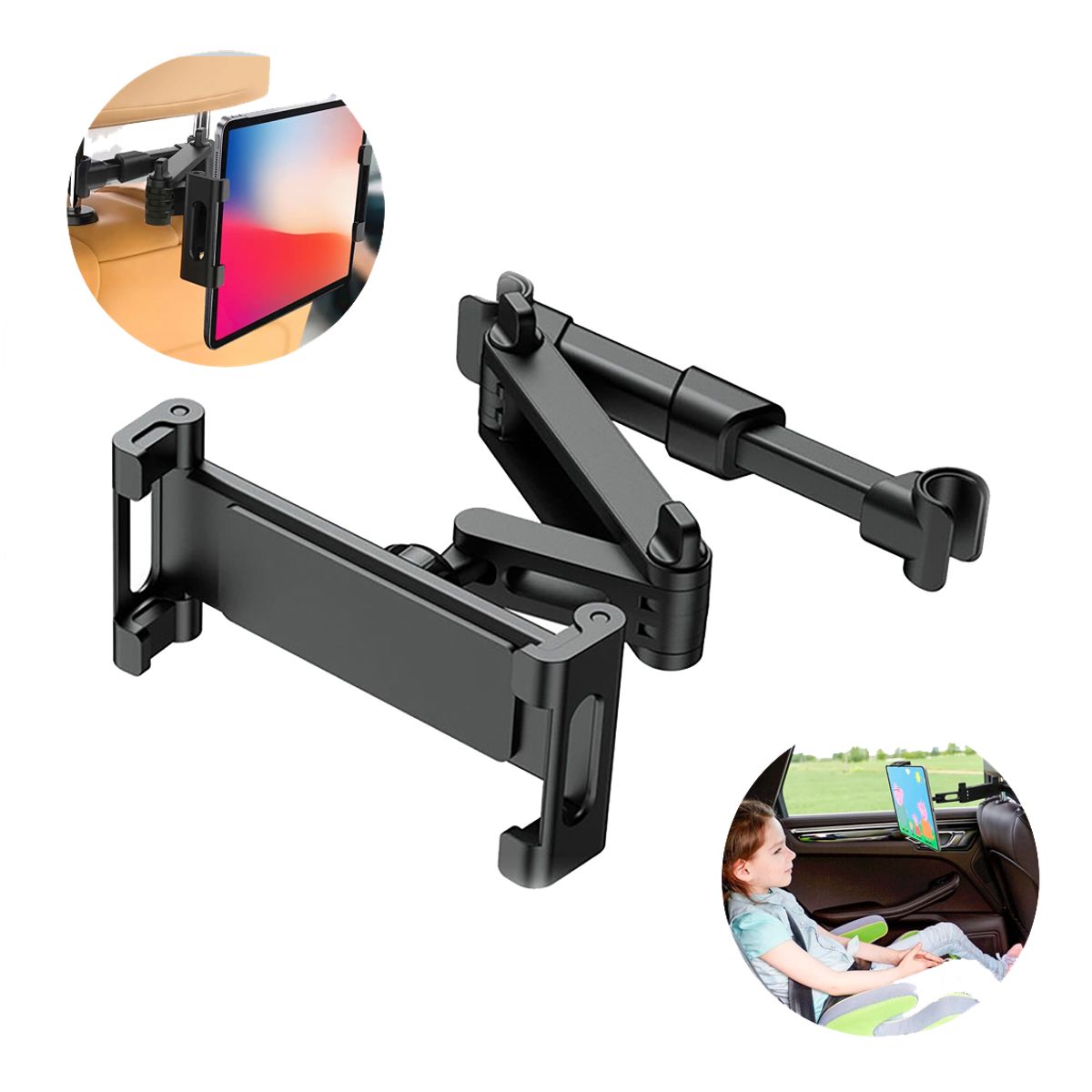 GENERICO - Soporte Giratorio retráctil para asiento trasero para tablet celular