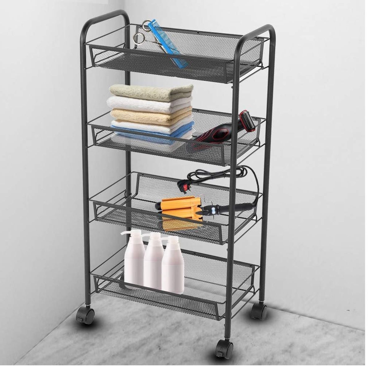 OEM - Carrito Organizador Multiusos de 4 Niveles con Ruedas Negro