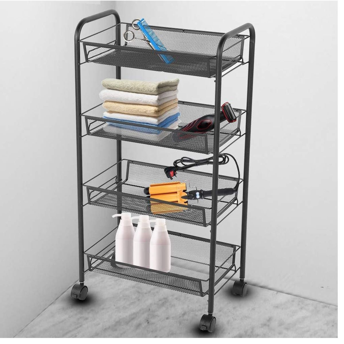 OEM - Carrito Organizador Multiusos de 4 Niveles con Ruedas Negro